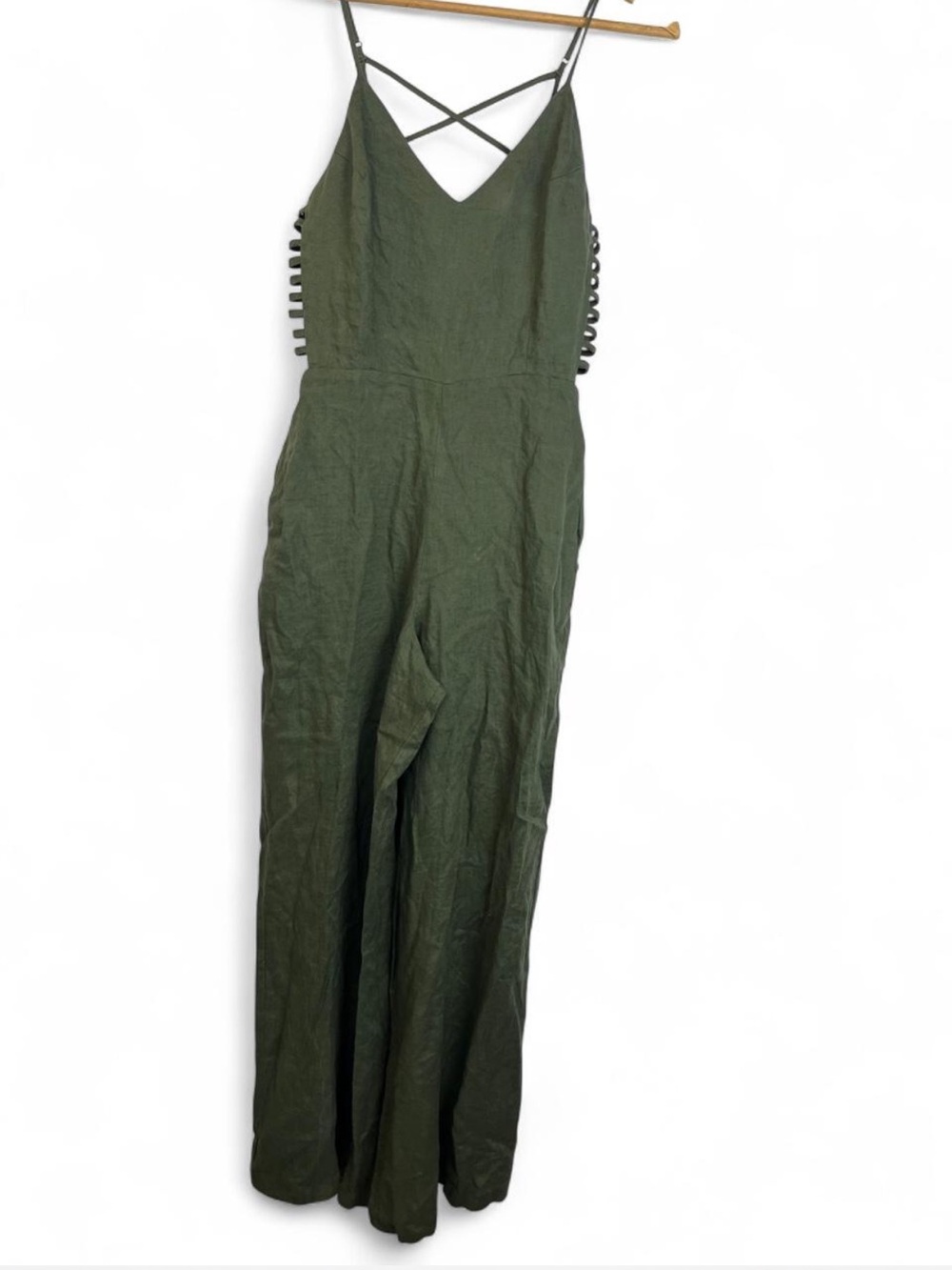Line & Dot olive green jumpsuit cut-out detail linen blend size S